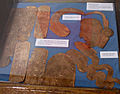 Replicas of copper plates and feathers at Spiro, on display at the site museum