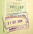 加德滿都特里布萬國際機場的入境貼紙。