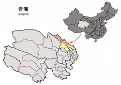 祁連縣在青海省的位置以粉紅色標示