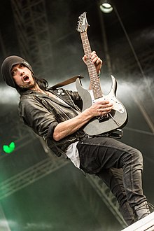 Sam Totman performing with DragonForce at the 2019 Rockharz