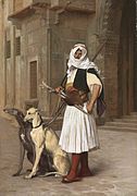 阿瑙德（阿爾巴尼亞人）與兩隻惠比特犬，1867年
