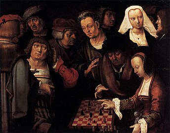 Lucas van Leyden, c. 1508, The Game of Chess, oil on oak, 27 x 35 cm, Gemäldegalerie, Berlin