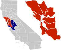 湾区在加州的位置。   9个县组成的湾区   综合统计区（英语：San Jose-San Francisco-Oakland, CA Combined Statistical Area）中的另外几个县